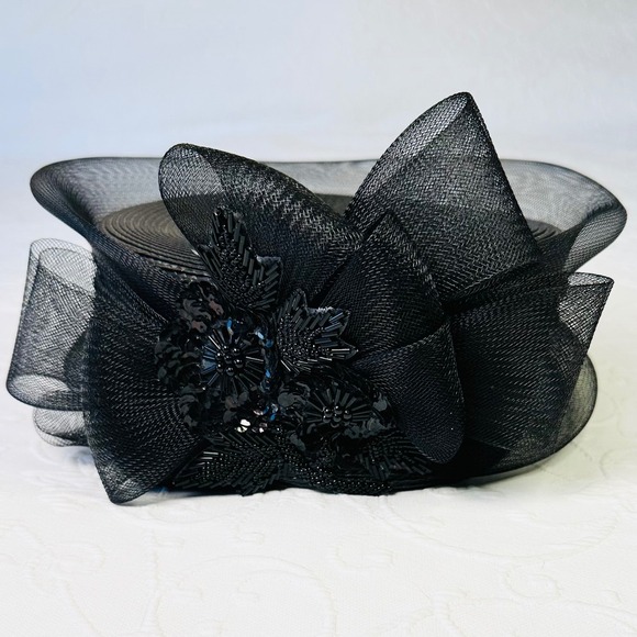 Deborah New York Accessories - Vintage 50s Deborah New York Womens Black Mesh Pillbox Hat Sequin Church Derby